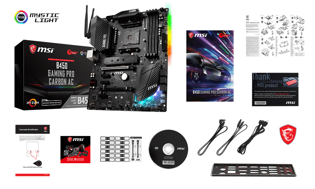 MSI B450 GAMING PRO CARBON AC box content