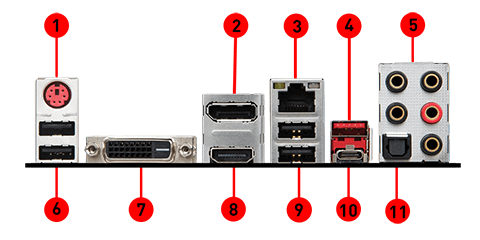 MSI B360M MORTAR back panel ports