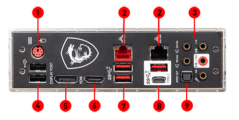 MSI z390 TOMAHAWK back panel ports